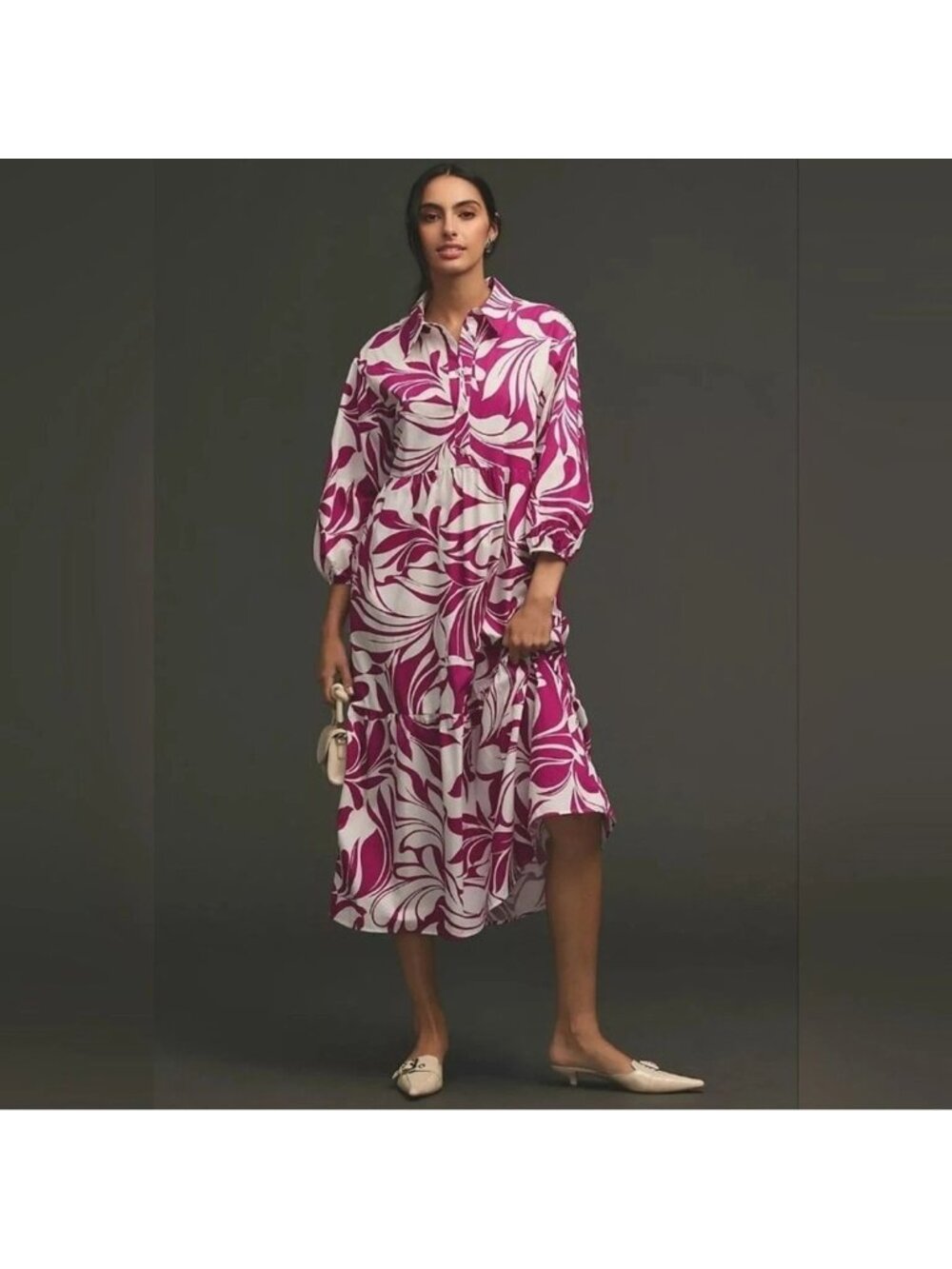 Maeve x Anthropologie 2X Bettina Tiered Shirt Dress Violet Floral